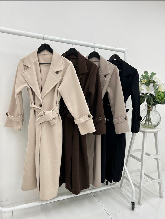 Long duster trench coat with belt