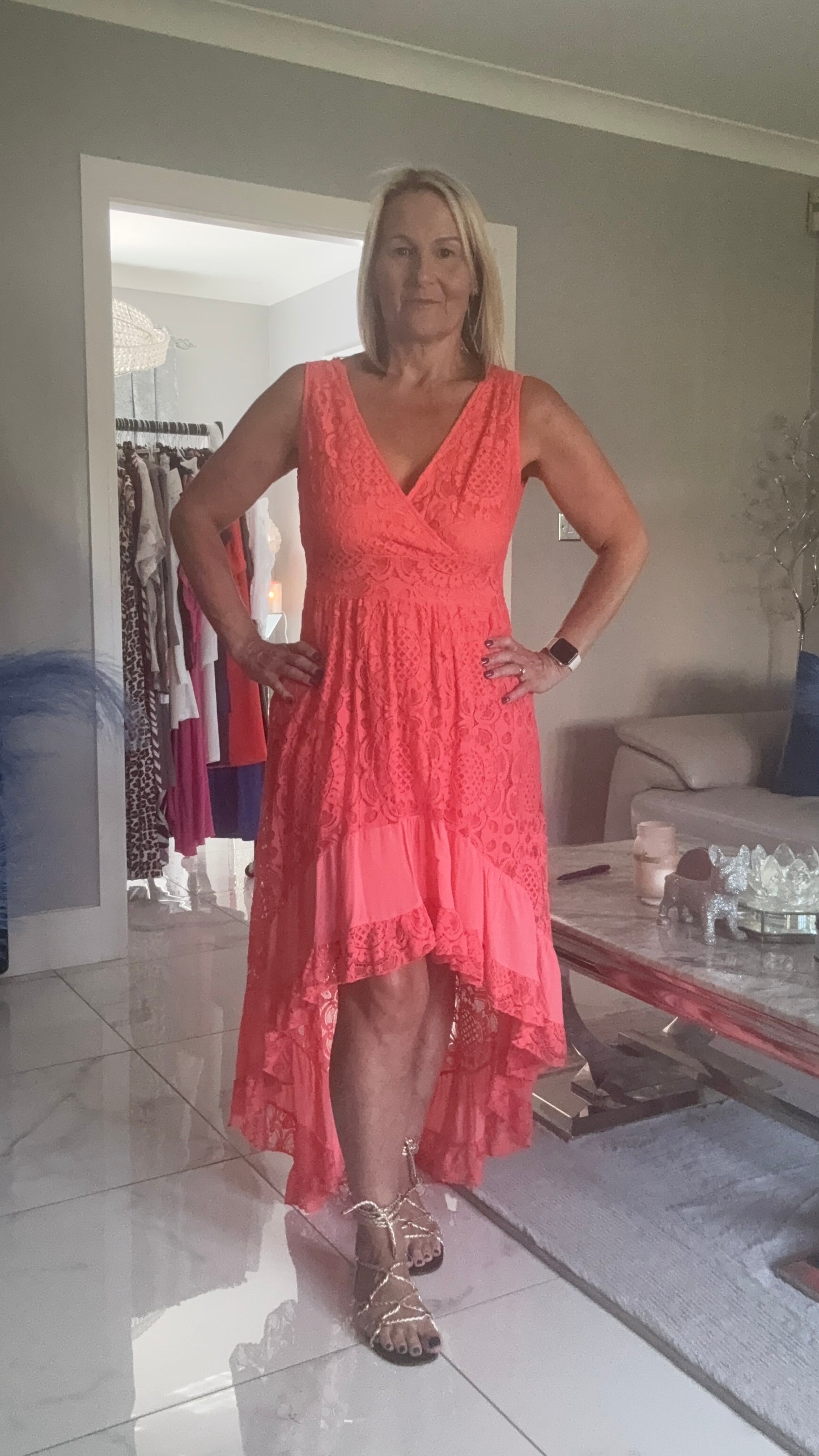 Dipped hem lace dress