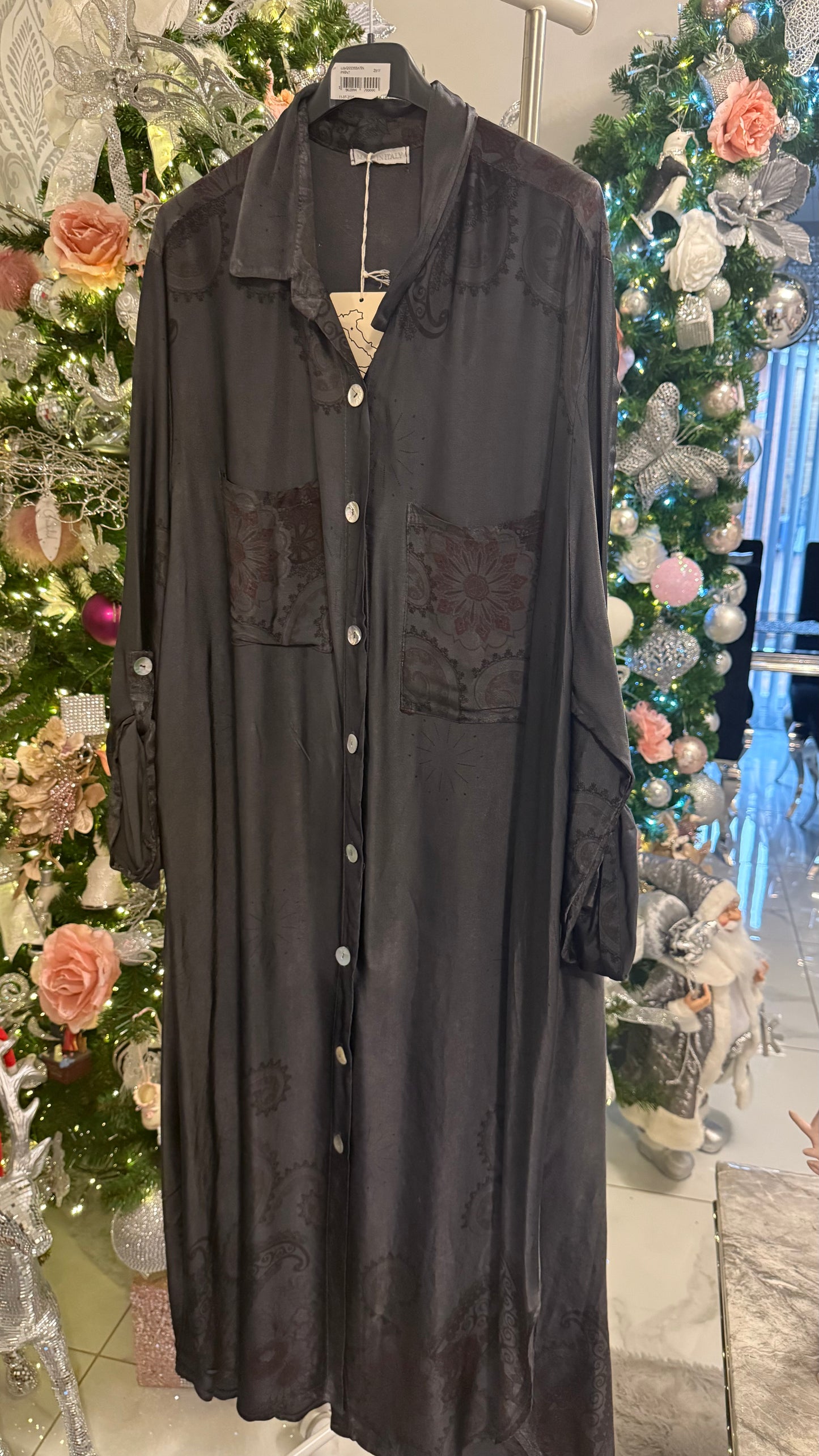 Satin print shirt dress