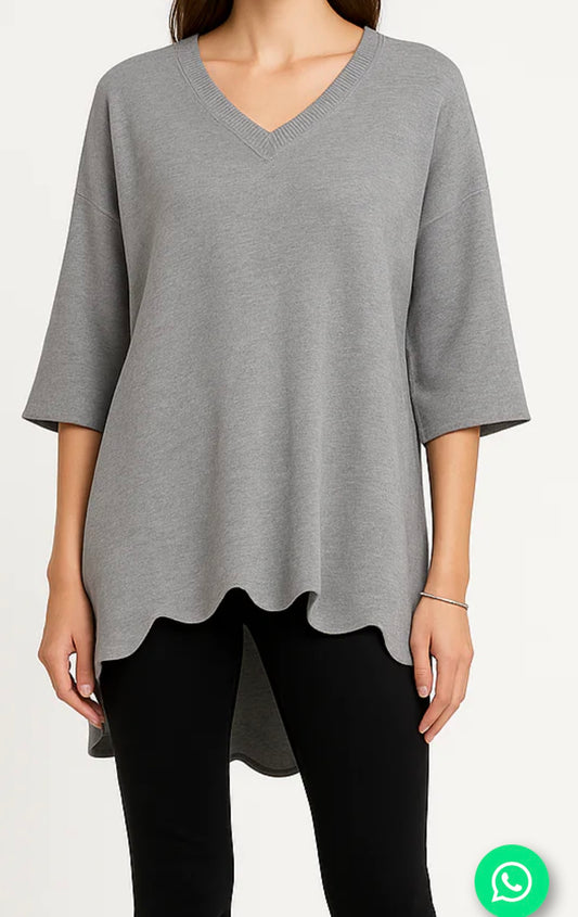 V-Neck Scalloped Edge Jumper