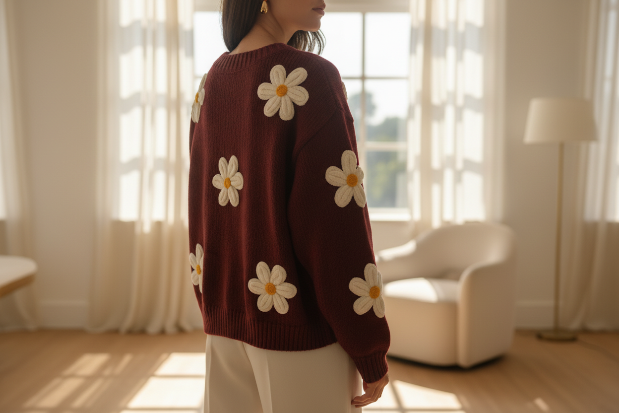 Daisy Embroidery Knitted Jumper - Luzabelle